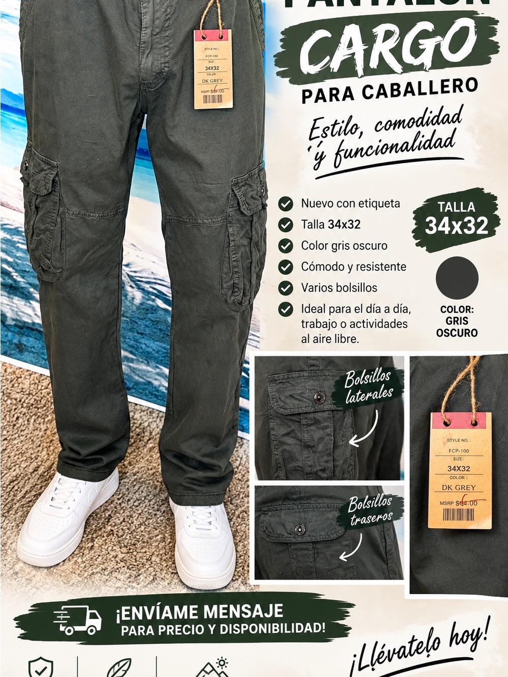 Dark Gray Men’s Cargo Pants - 34x32